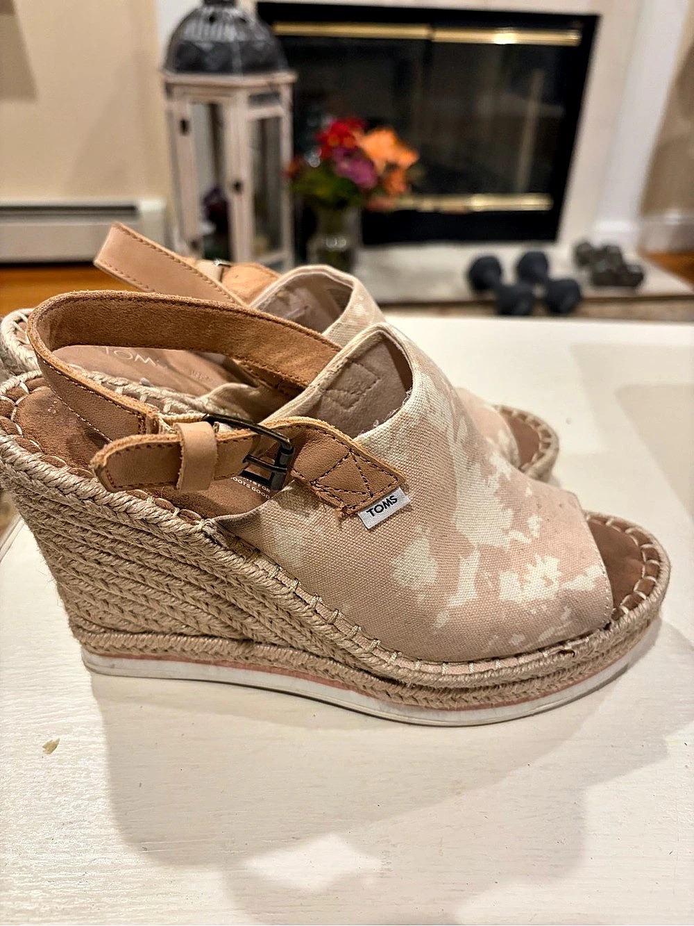 TOMS Diana Wedge Sandal Abstract Wedges Pink & White US 7.5